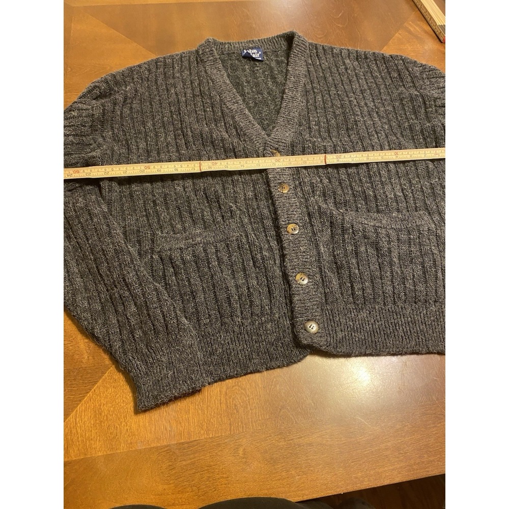 Vtg John Blair Cardigan Ribbed ButtonUp Large Charcoal Grey Grandpacore Academia - Picture 4 of 7